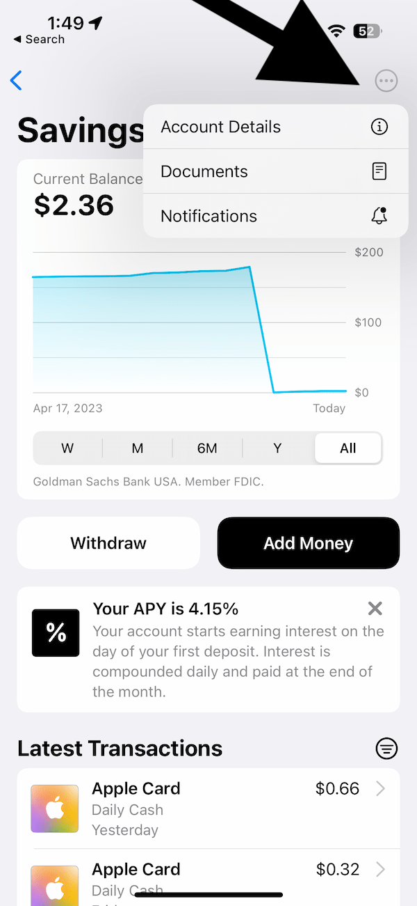 Savings Account Details button