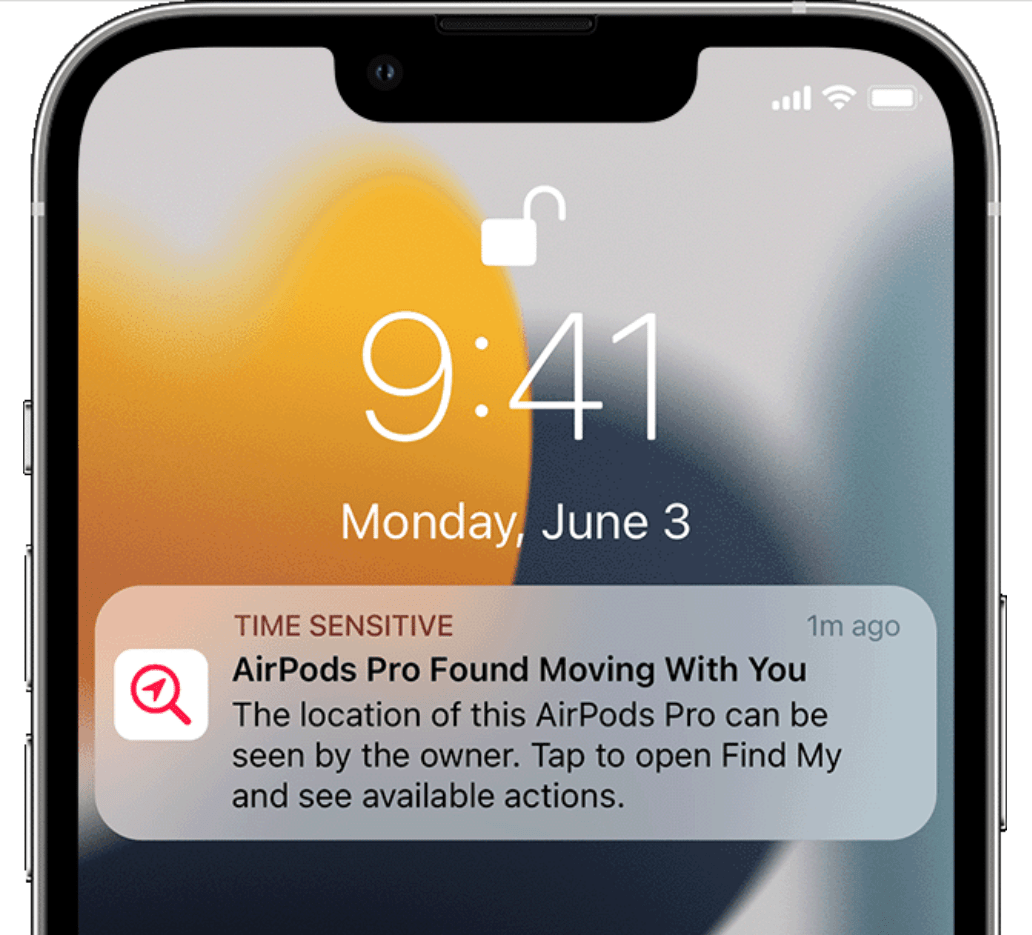 AirPods Pro found moving with you notification on iPhone