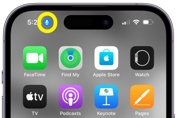 blue microphone icon at top of iPhone