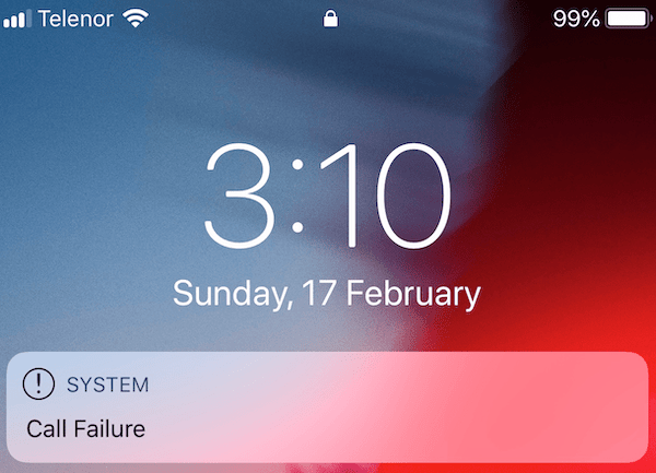 iPhone screen showing a message saying Call Failure