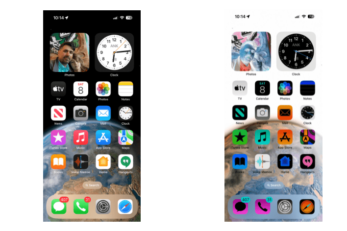 Two screenshots showing the smart invert and classic invert home screens