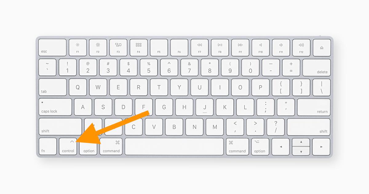 Mac keyboard showing the Control key