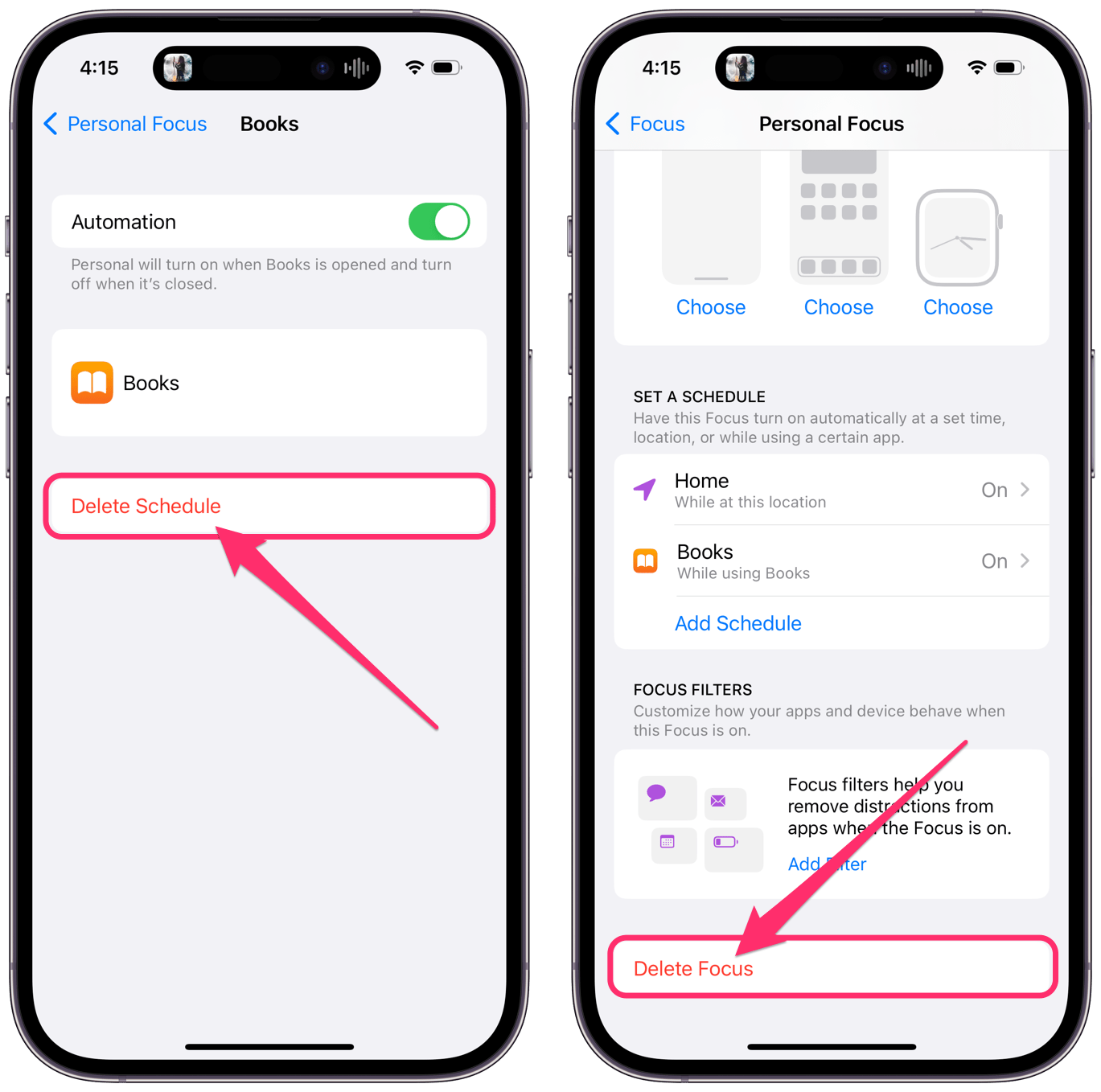 delete schedule of delete focus