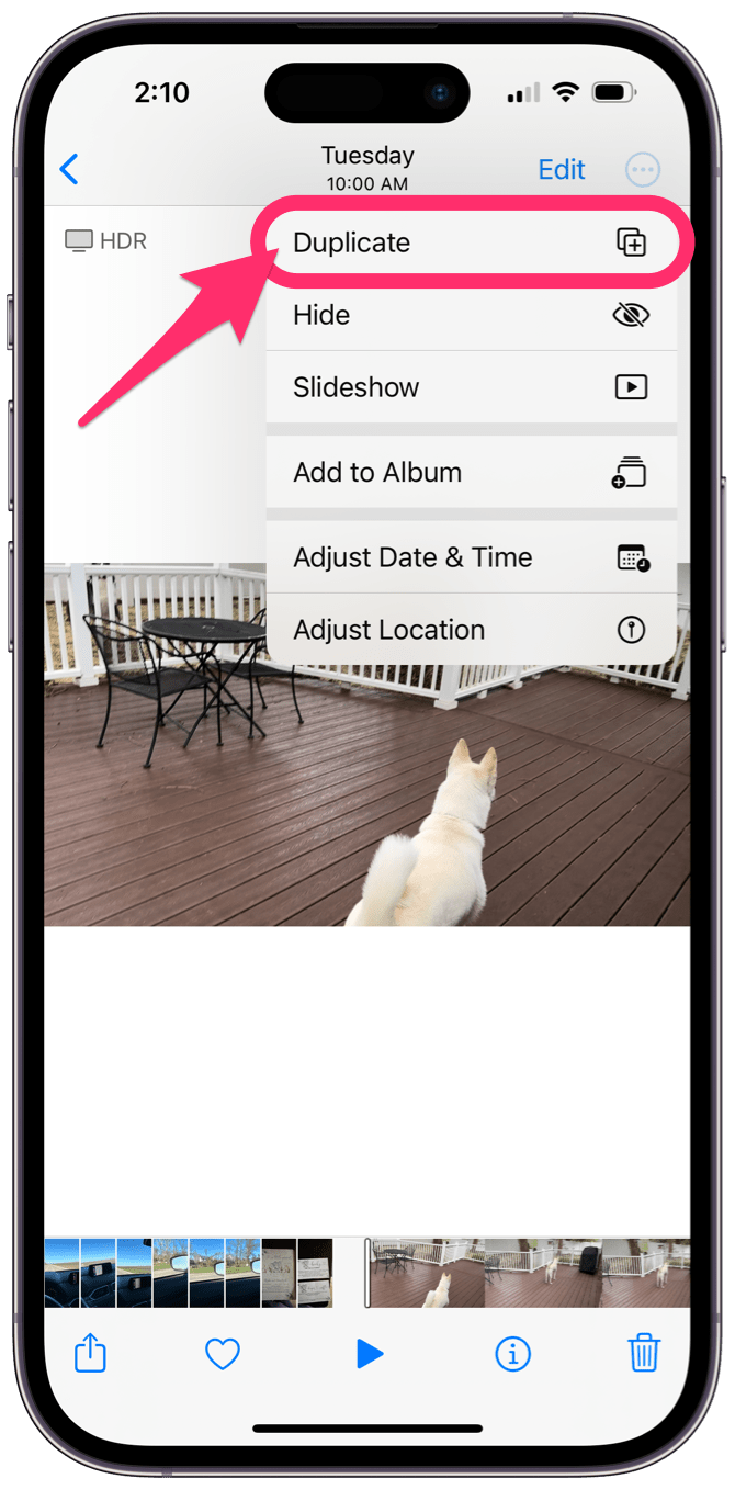 duplicate a video in Photos app