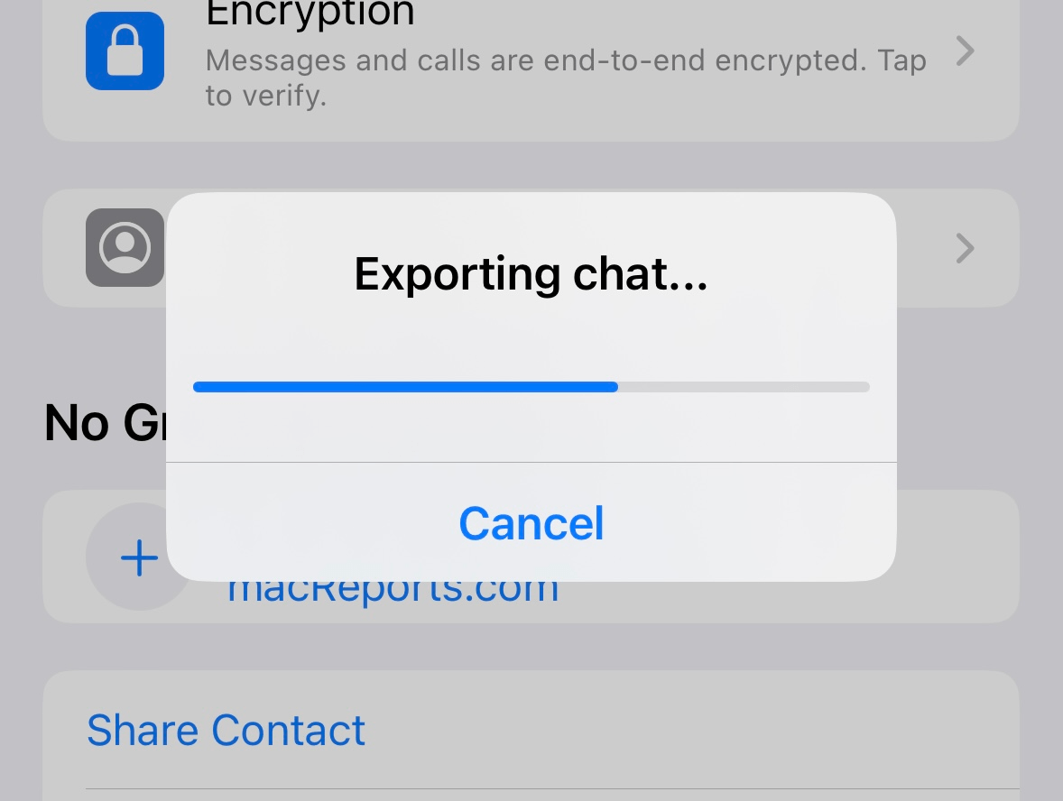 Exporting chat notification in WhatsApp