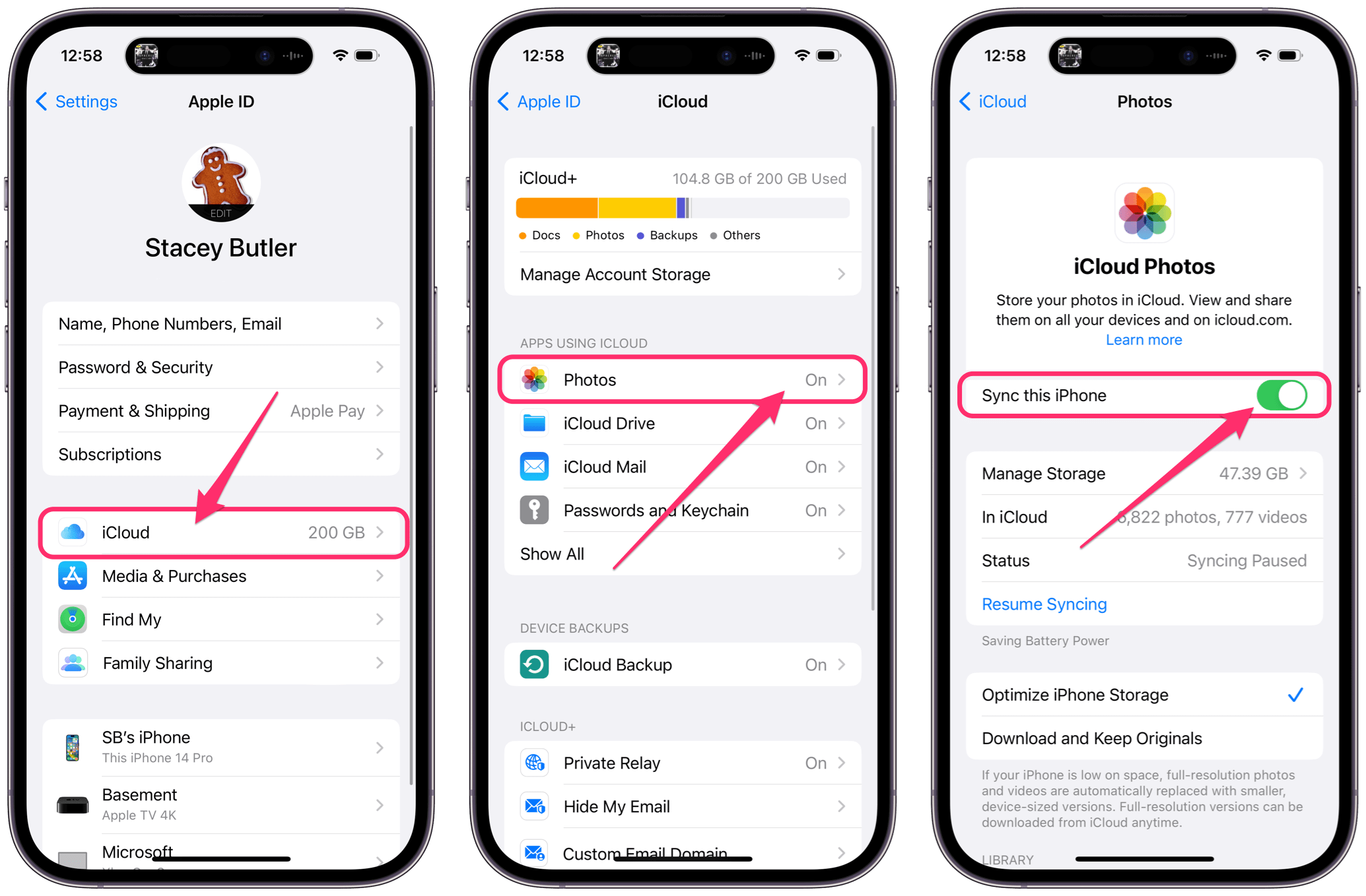 turn off iCloud photos syncing in iPhone settings