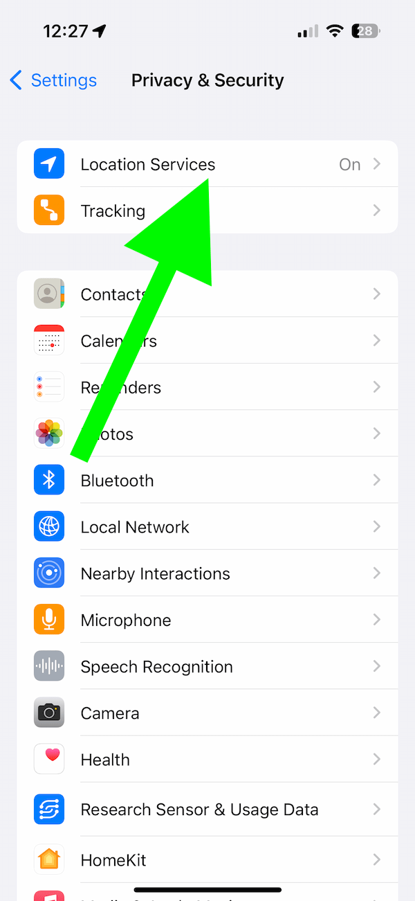 iPhone screen showing Location Services