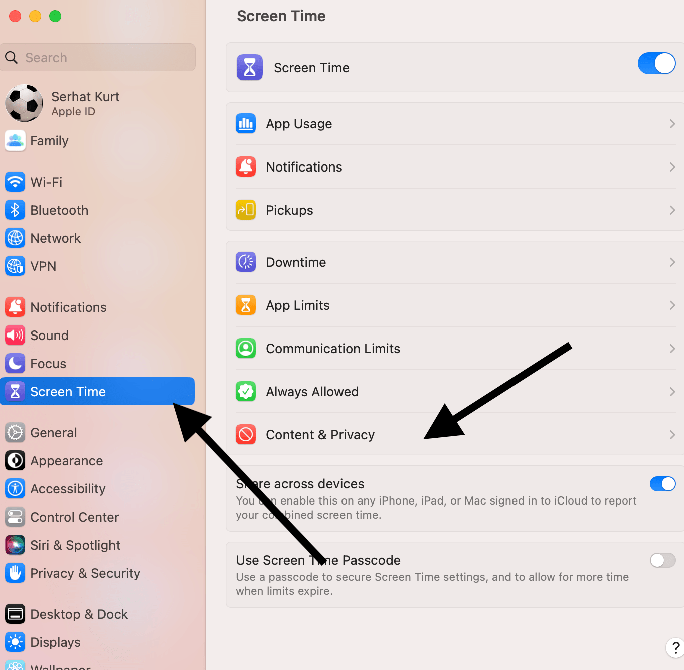 An image showing Screen Time settings on Mac