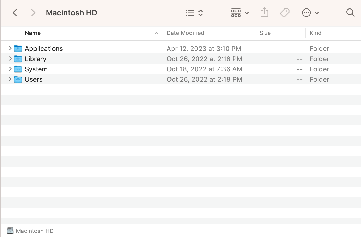 Folders inside the Macintosh HD drive