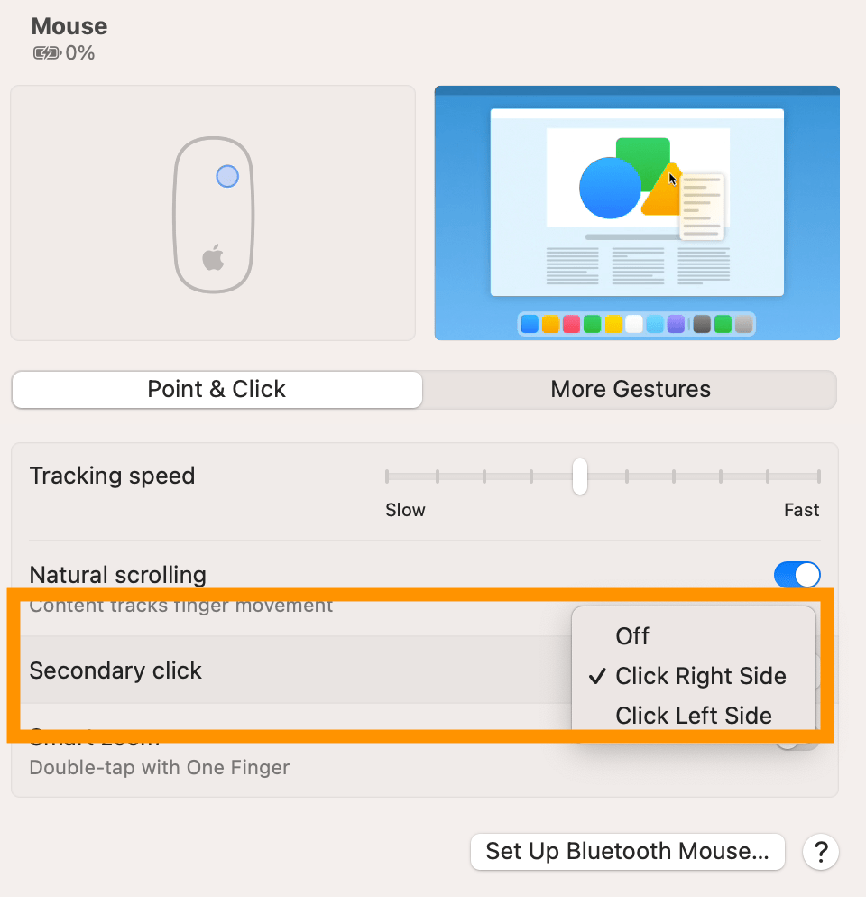 Mouse Right click settings on Mac
