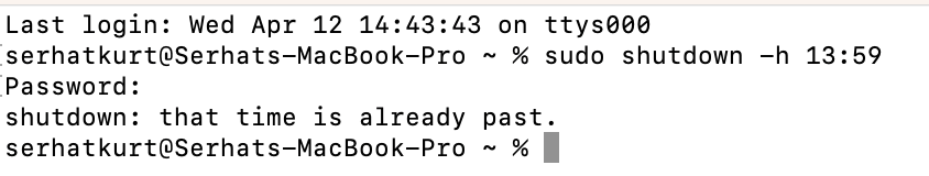 A terminal screen showing the shutdown command