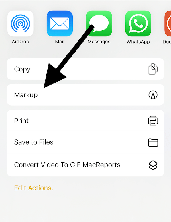 Share screenshot showing the Markup option