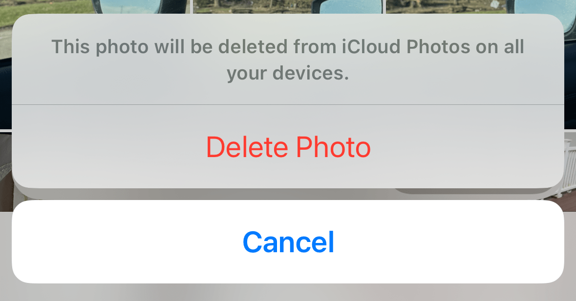 photo will be deleted from iCloud photos on all your devices message