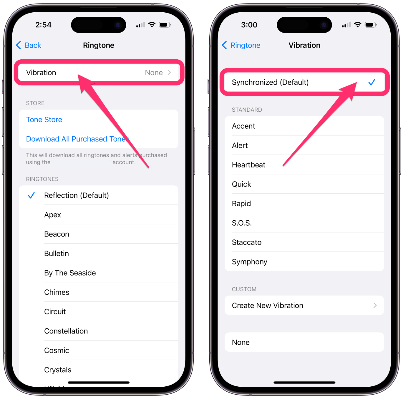 ringtone vibration in iPhone settings