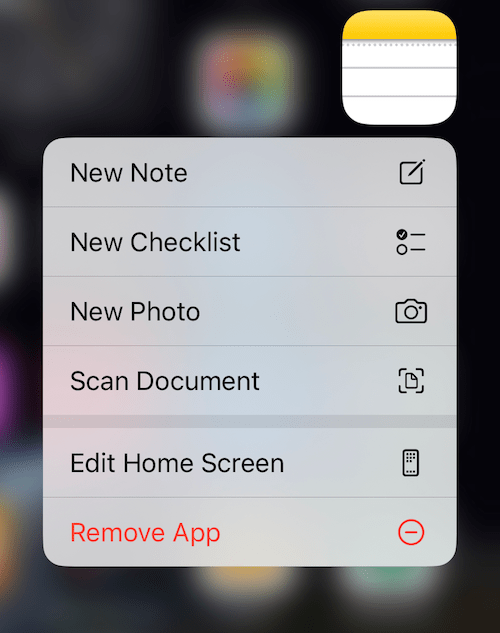 Notes menu showing the Scan Document option