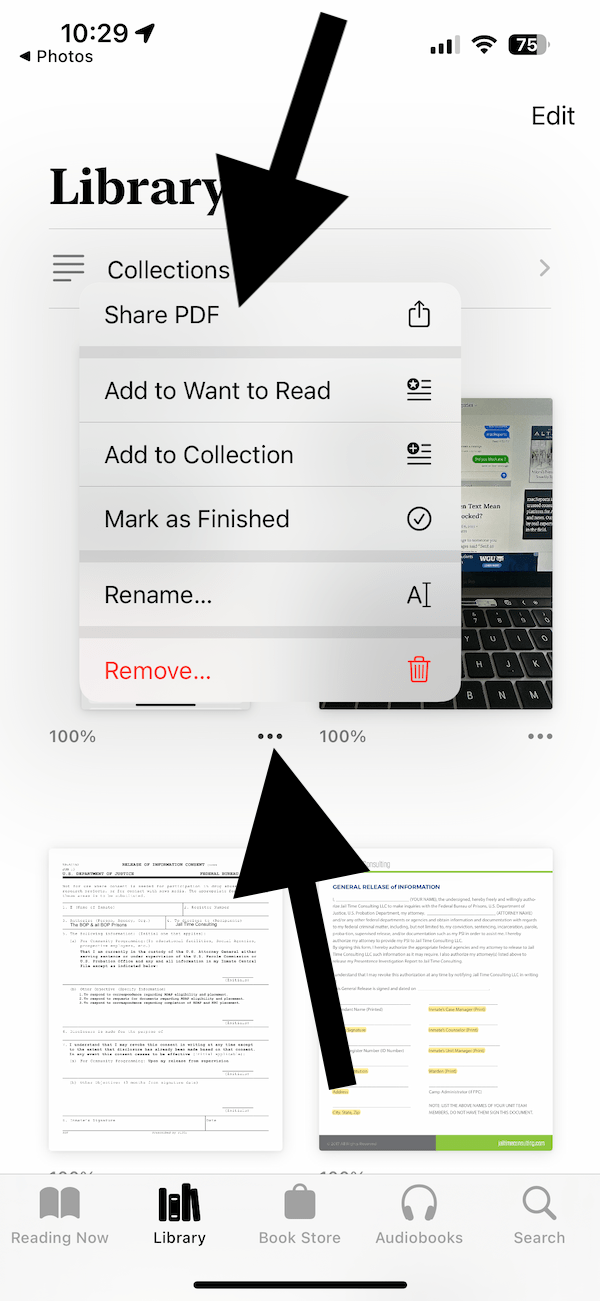 An image showing the Share PDF option in Books