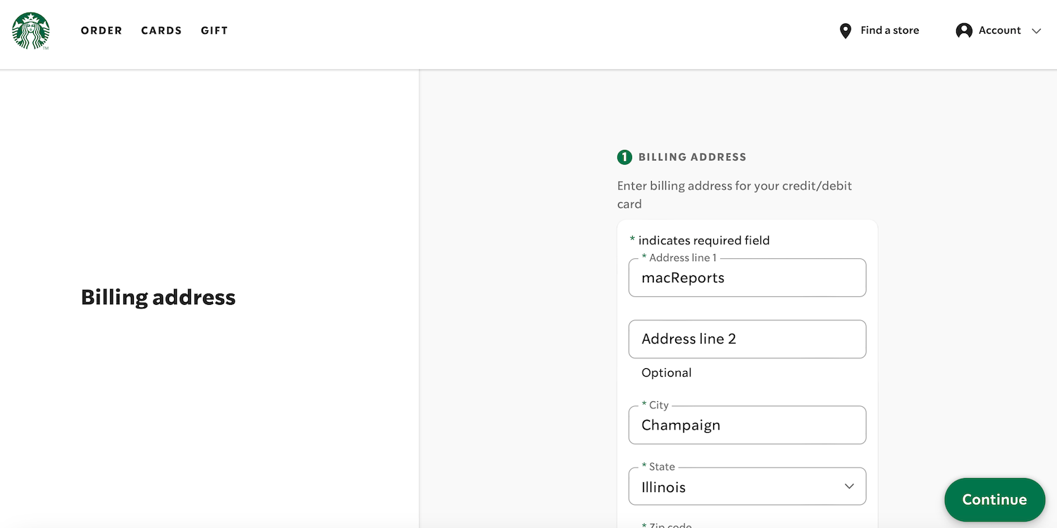 Starbucks billing details website