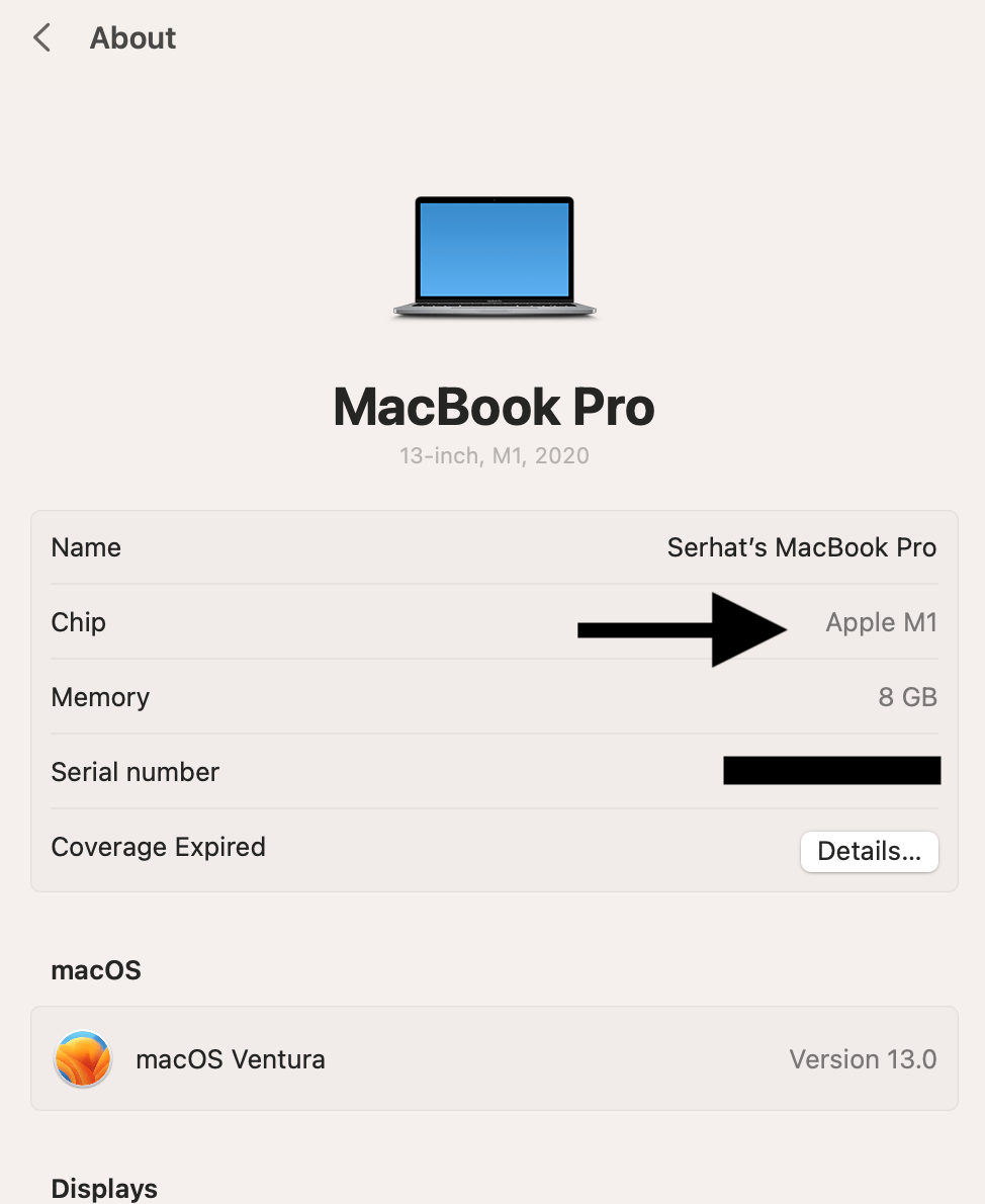 System Settings About page showing the Mac details
