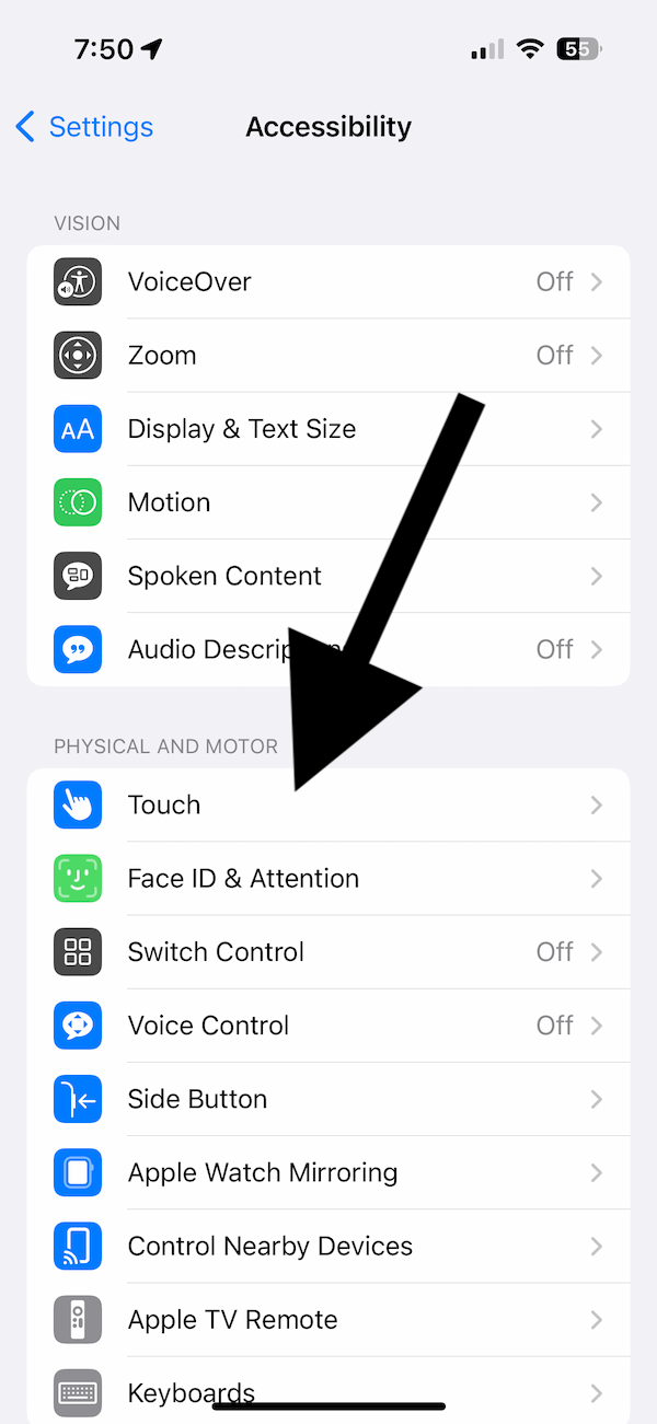 Touch option in Accessibility