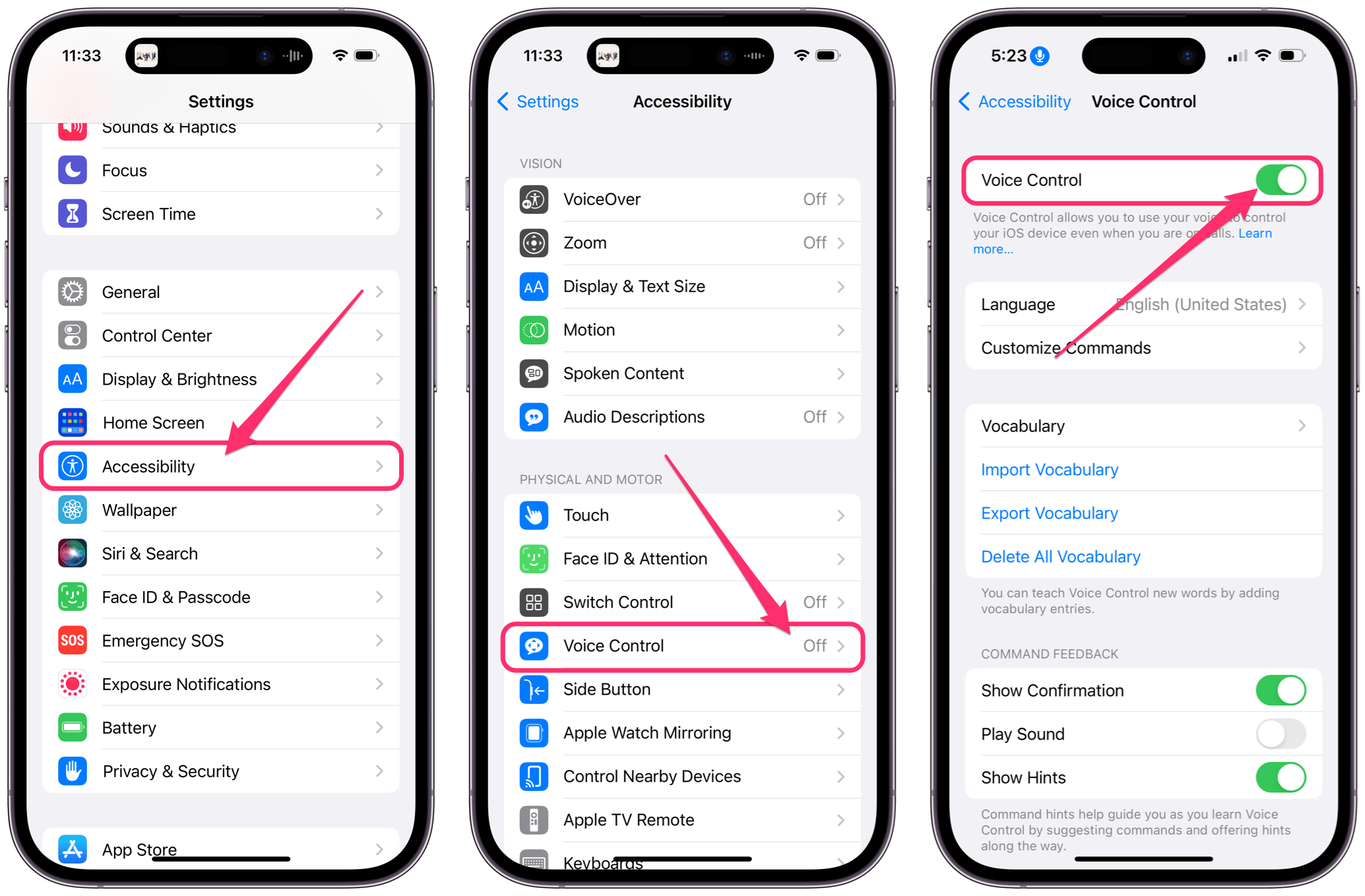 turn off voice control in iPhone settings to remove blue microphone
