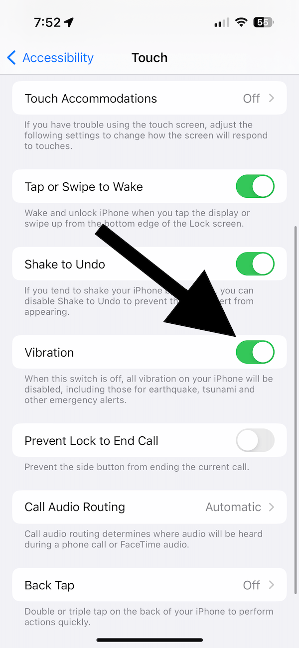 Vibration option on iPhone
