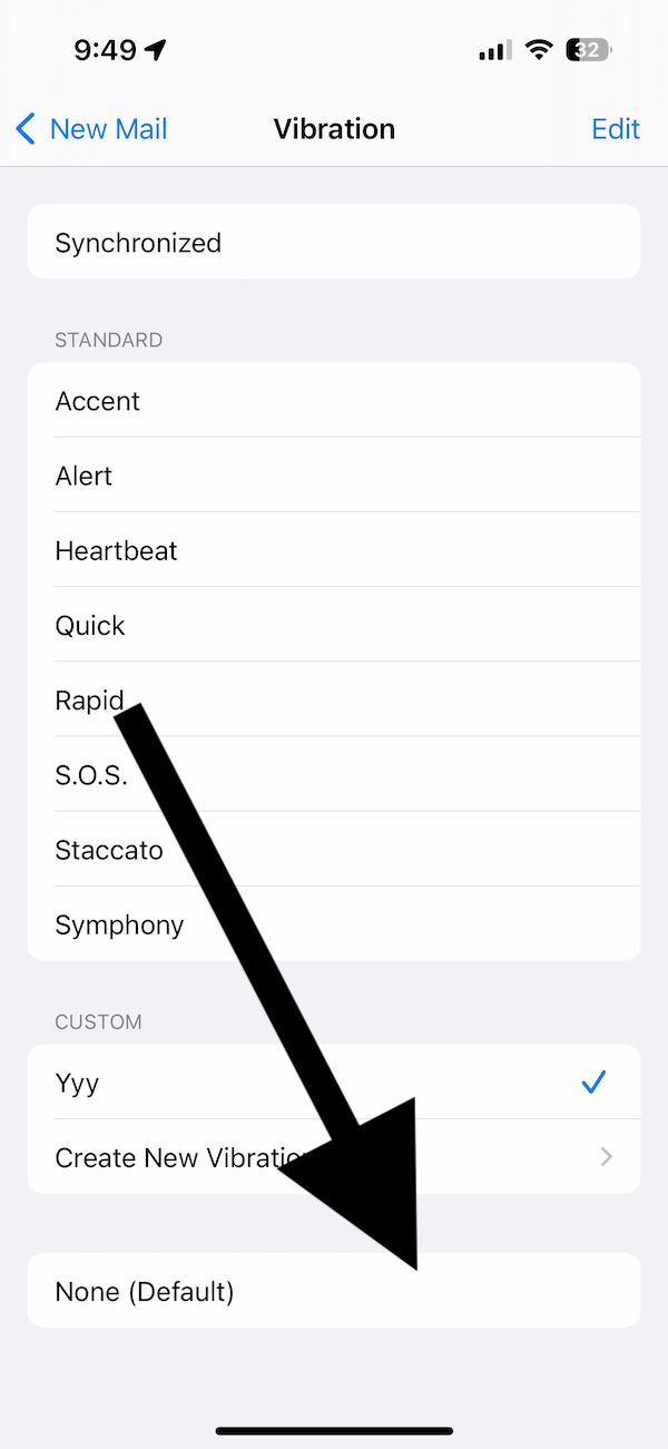 Vibration None option on iPhone