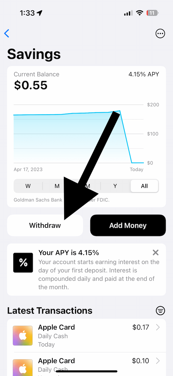 withdraw option in Savings account