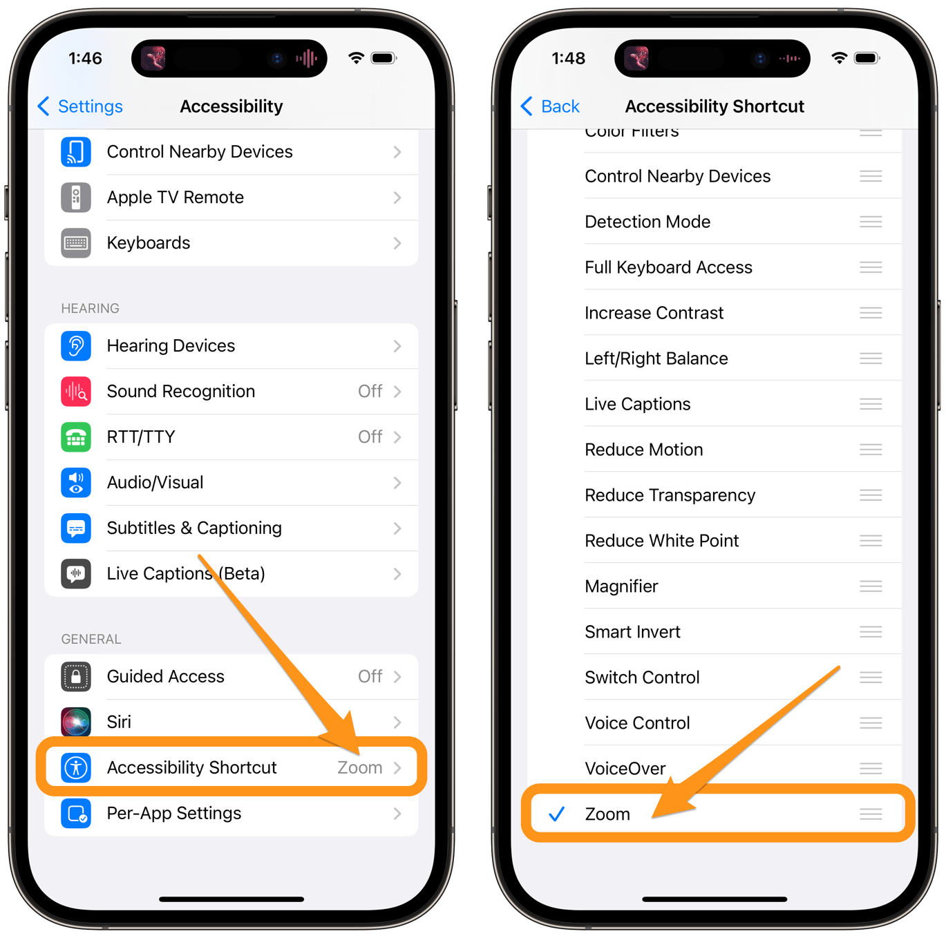 iPhone accessibility shortcut zoom