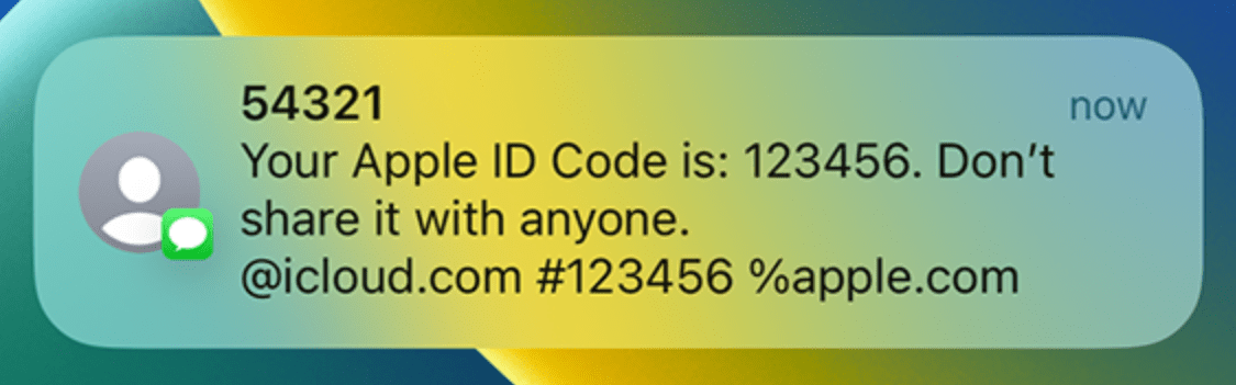 Apple ID code message on iPhone