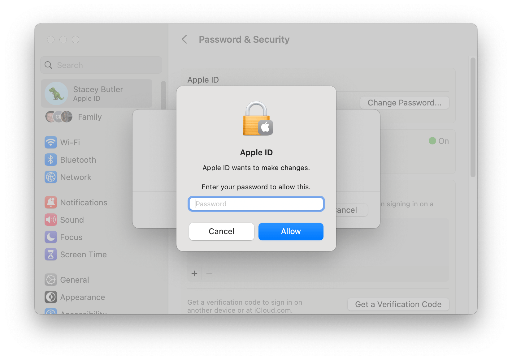 change Apple ID password on Mac