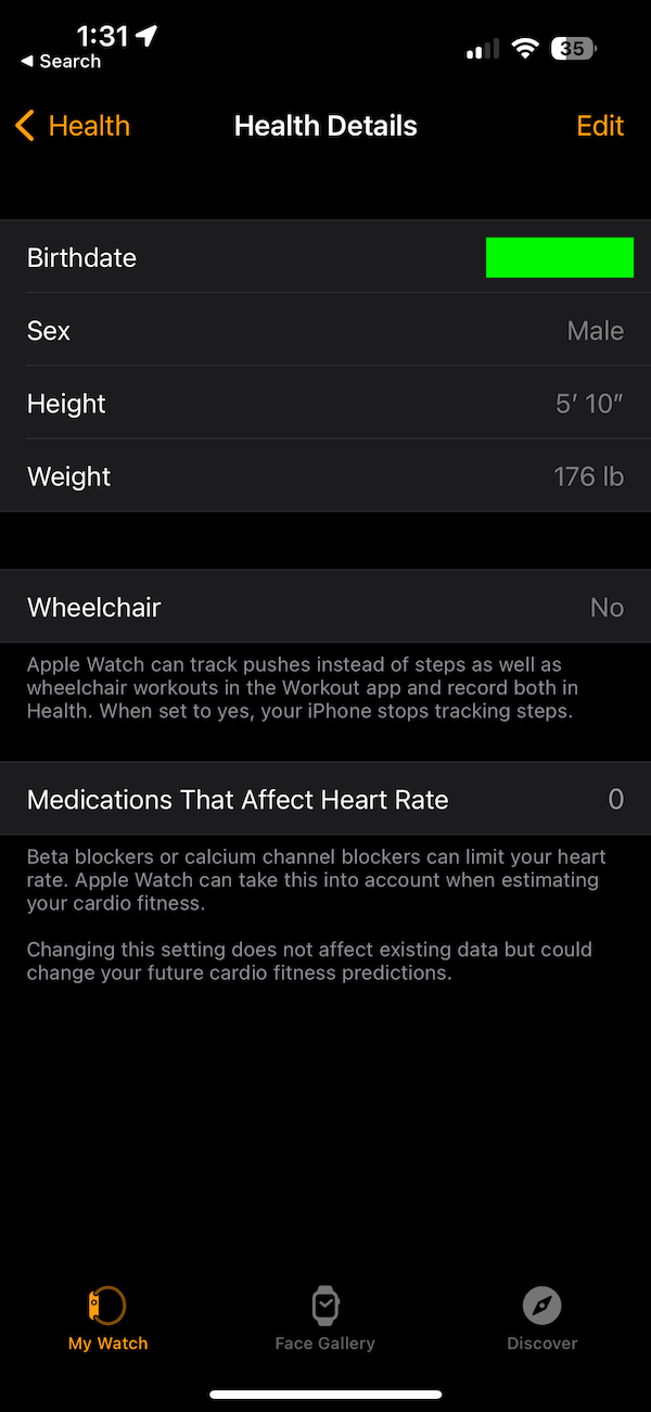 iPhone Health Details screen