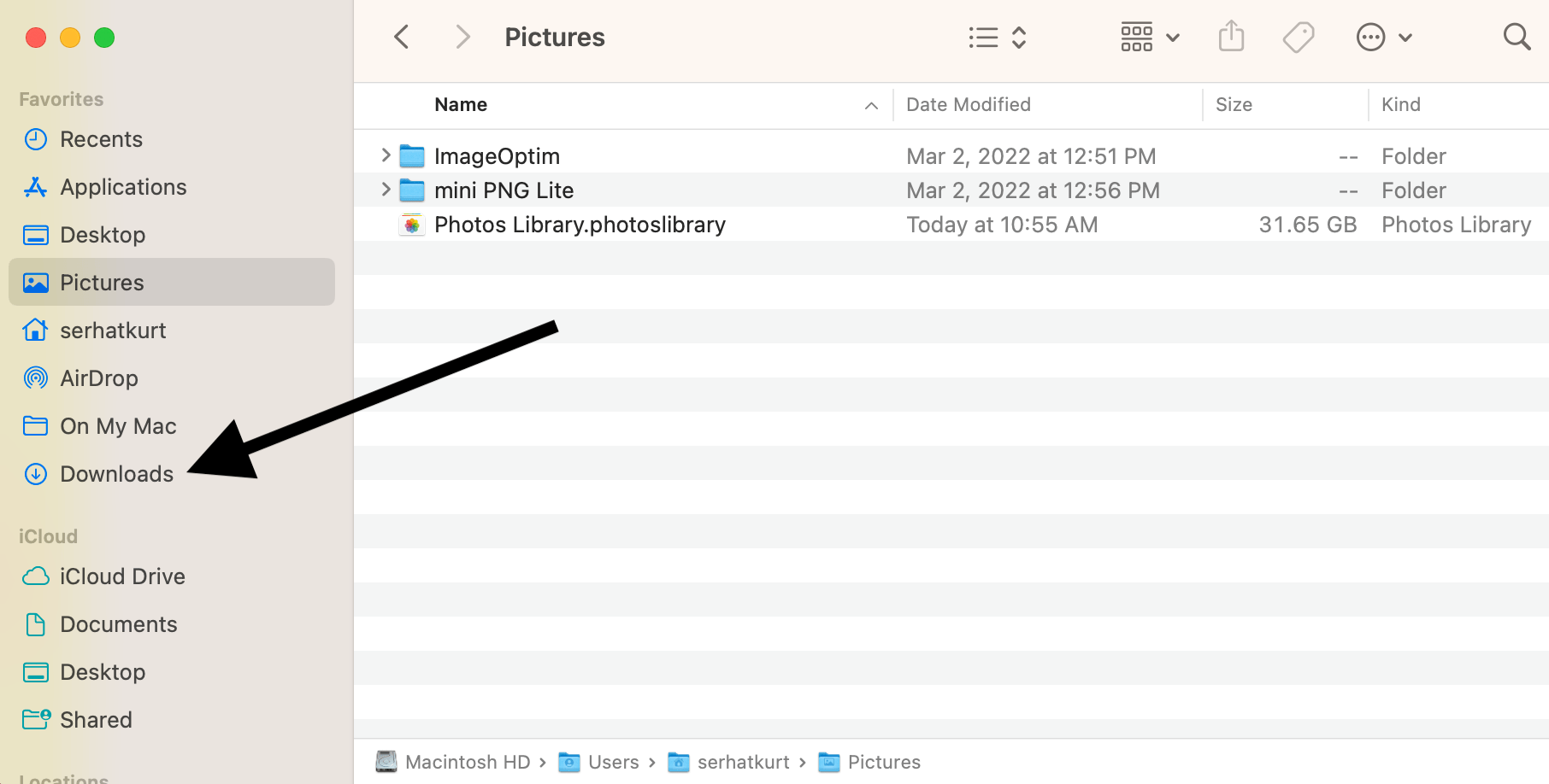 Downloads folder in Sidebar