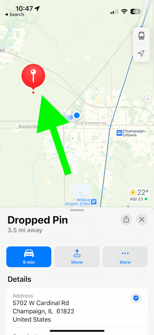 Dropped pin in Apple Maps