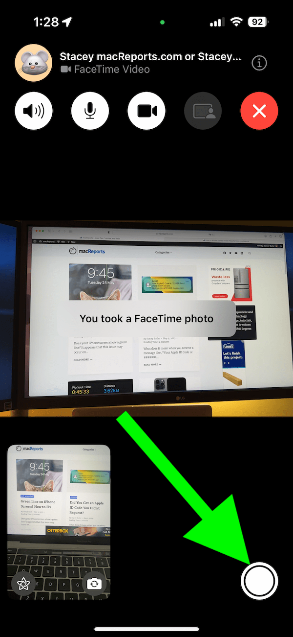 FaceTime photo taking shutter button