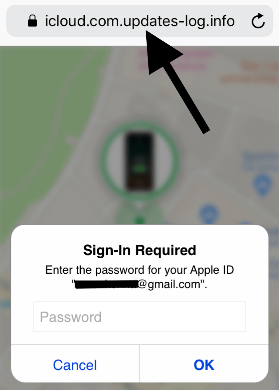 Fake iCloud screen showing sign in screen