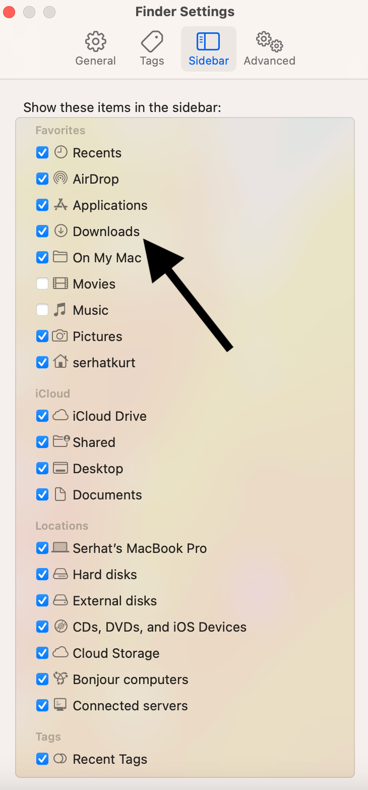 Finder Settings Downloads option