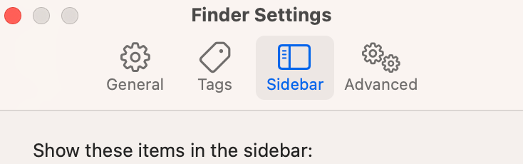Finder Settings > Sidebar