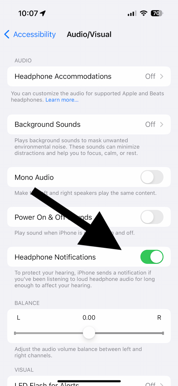 Headphone Notifications switch 