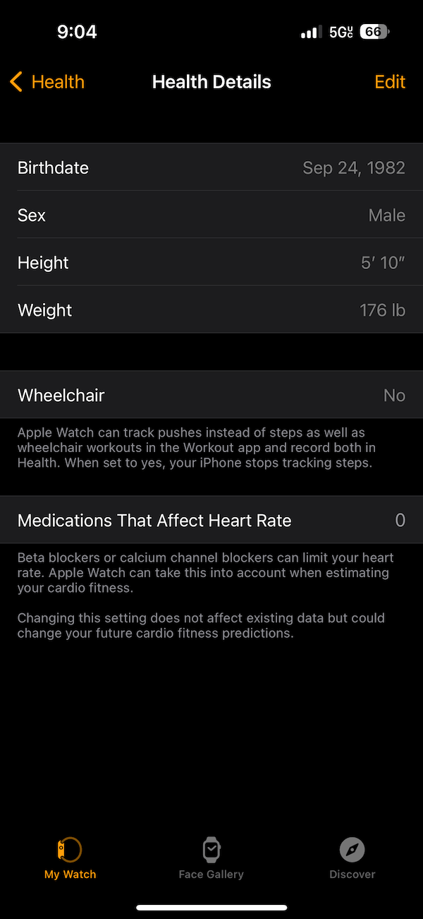 Health Details in Watch 