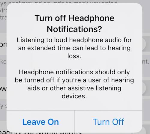 Turn off Headphone Notifications popup message
