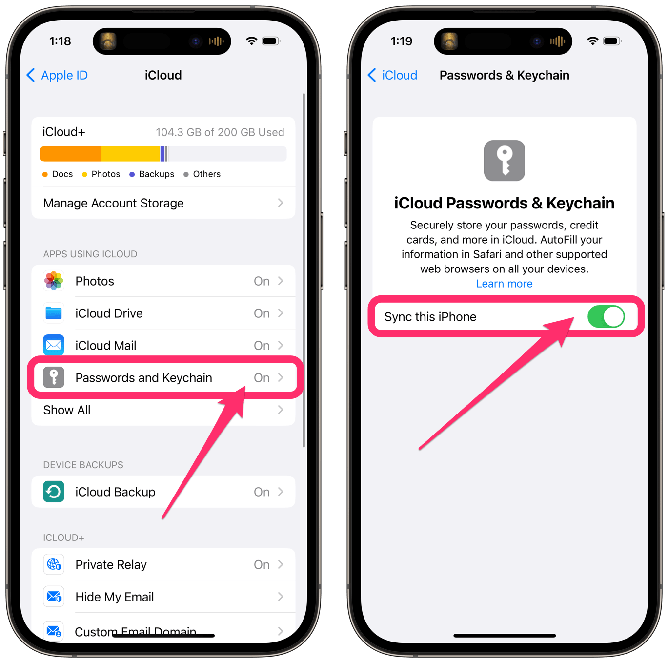 password and keychain in iPhone settings