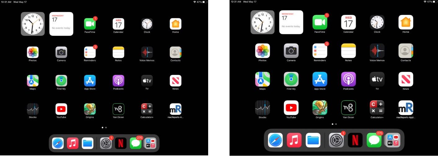 Before and after screenshots when app icons are larger on iPad