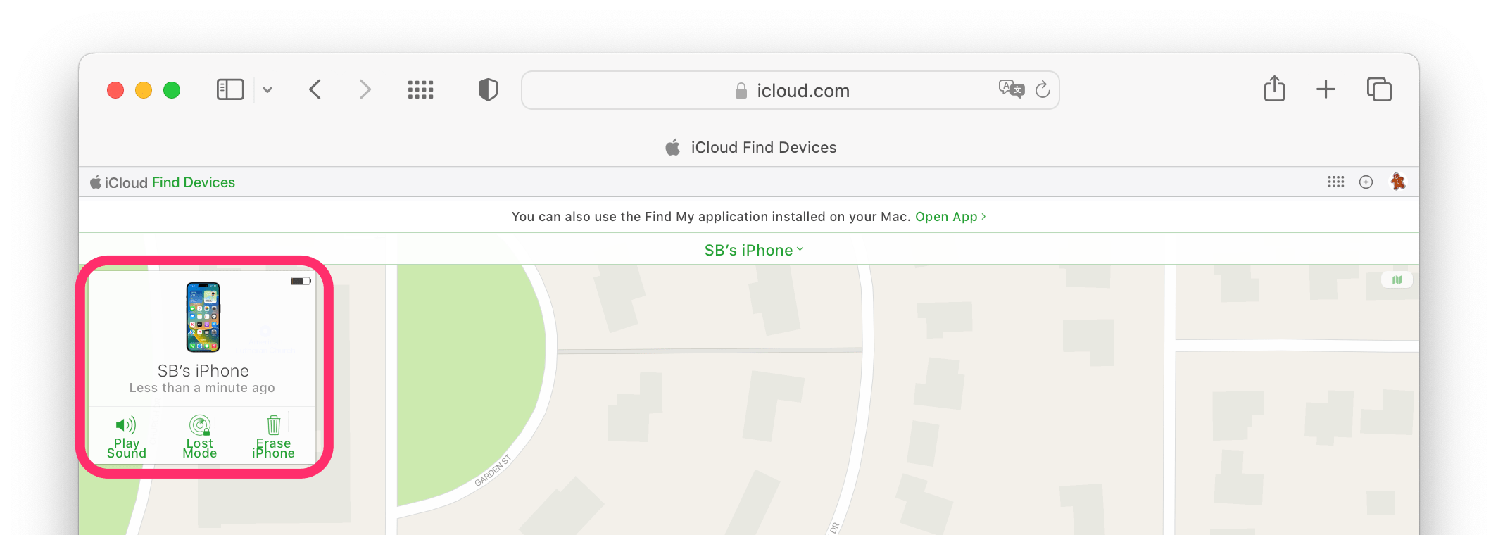 iPhone in Find My on iCloud