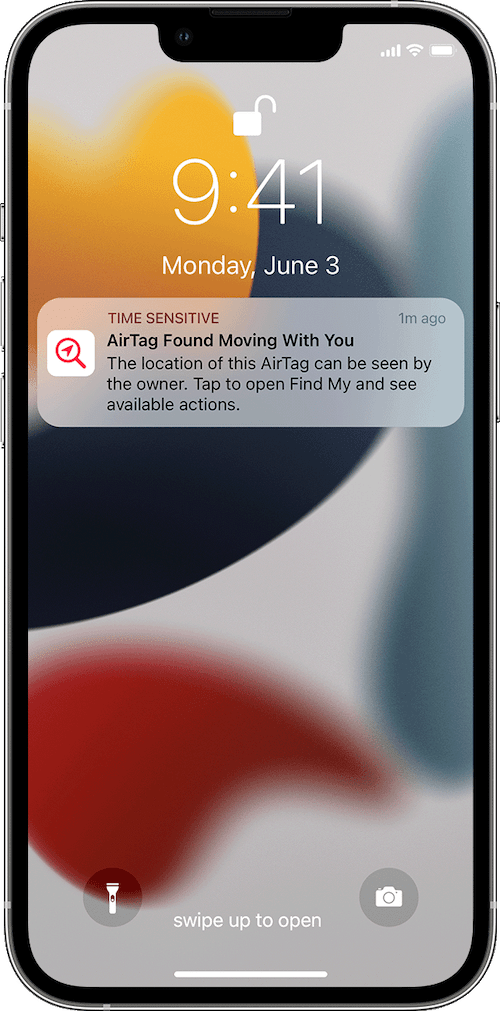 iPhone notification screen: AirTag Found Moving With You