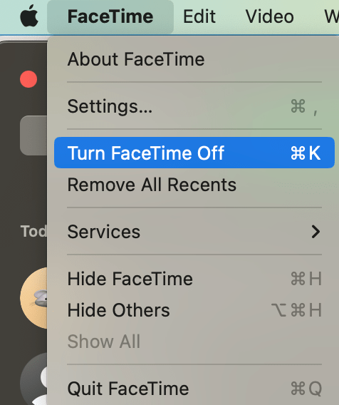Mac FaceTime showing the Turn faceTime Off button. 