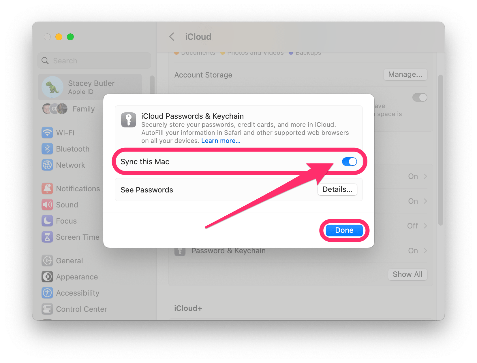 iCloud passwords & keychain on Mac in system settings