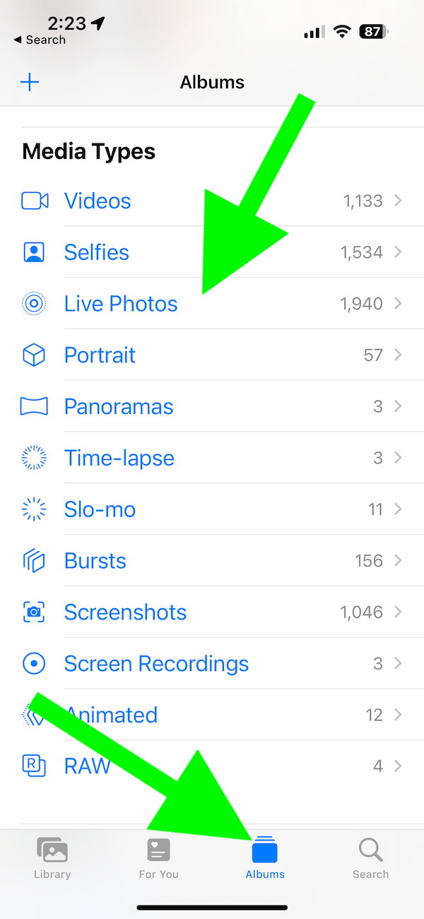 A screenshot showing the steps to fin the live FaceTime photos