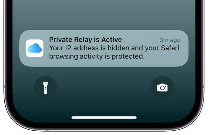 private relay is active message on iPhone