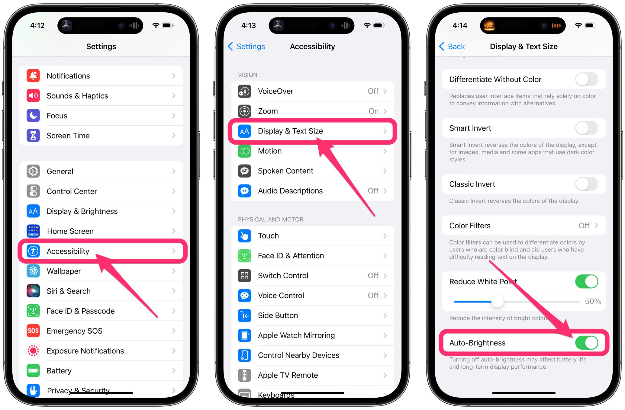 auto-brightness in accessibility settings on iPhone