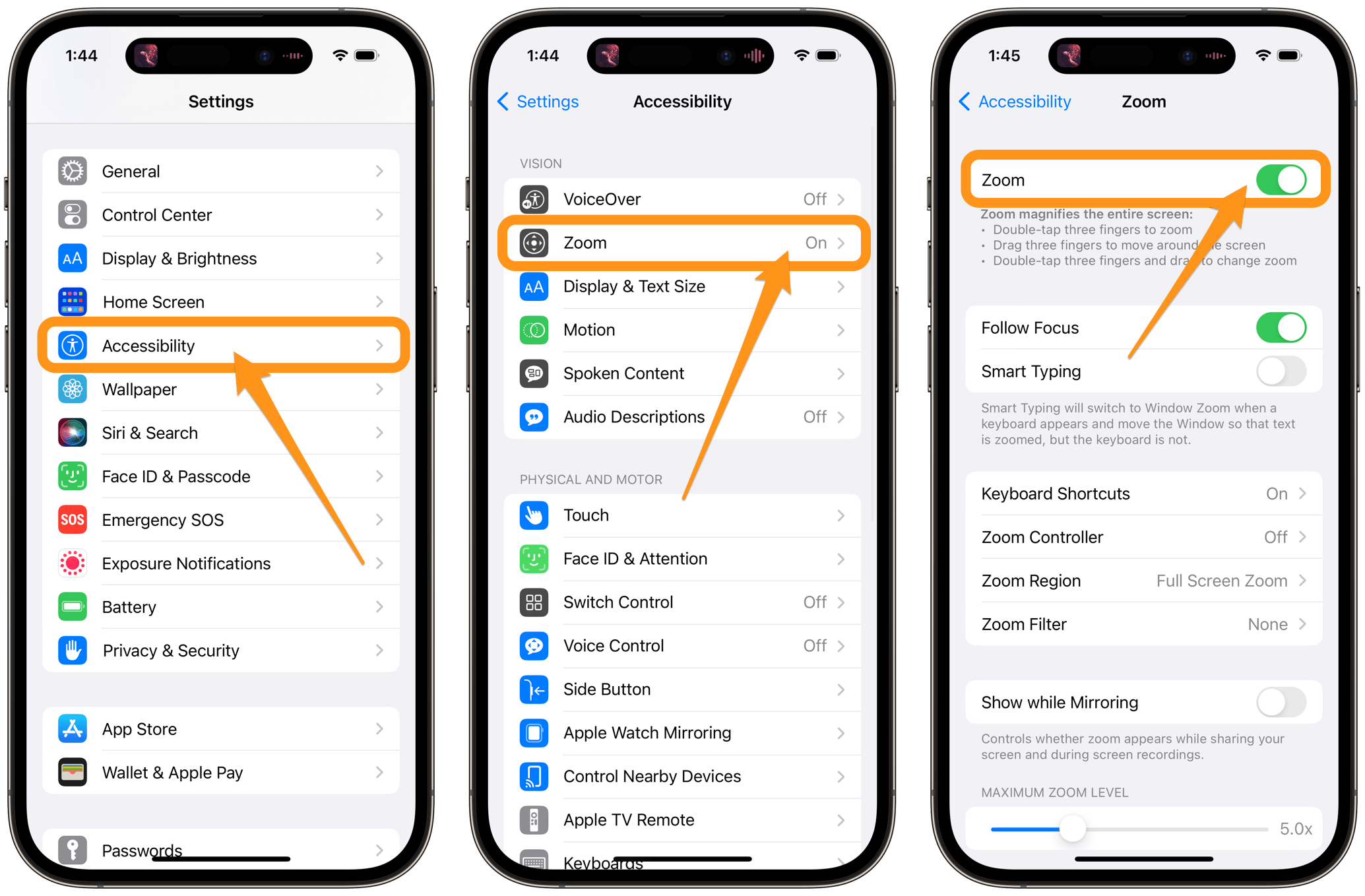 iPhone settings accessibility zoom